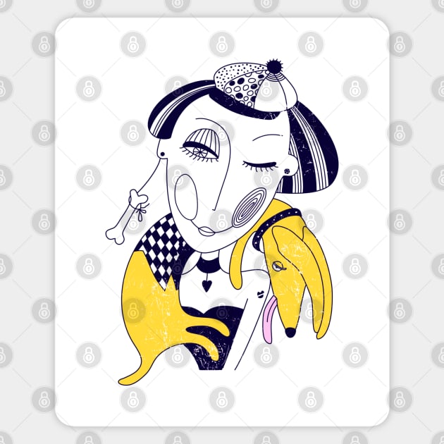 Dachshund banana and woman Sticker by Go go